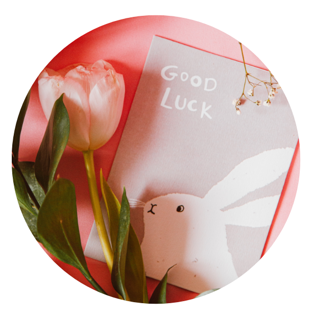 Picture of "good luck card" with rabbit on it. 